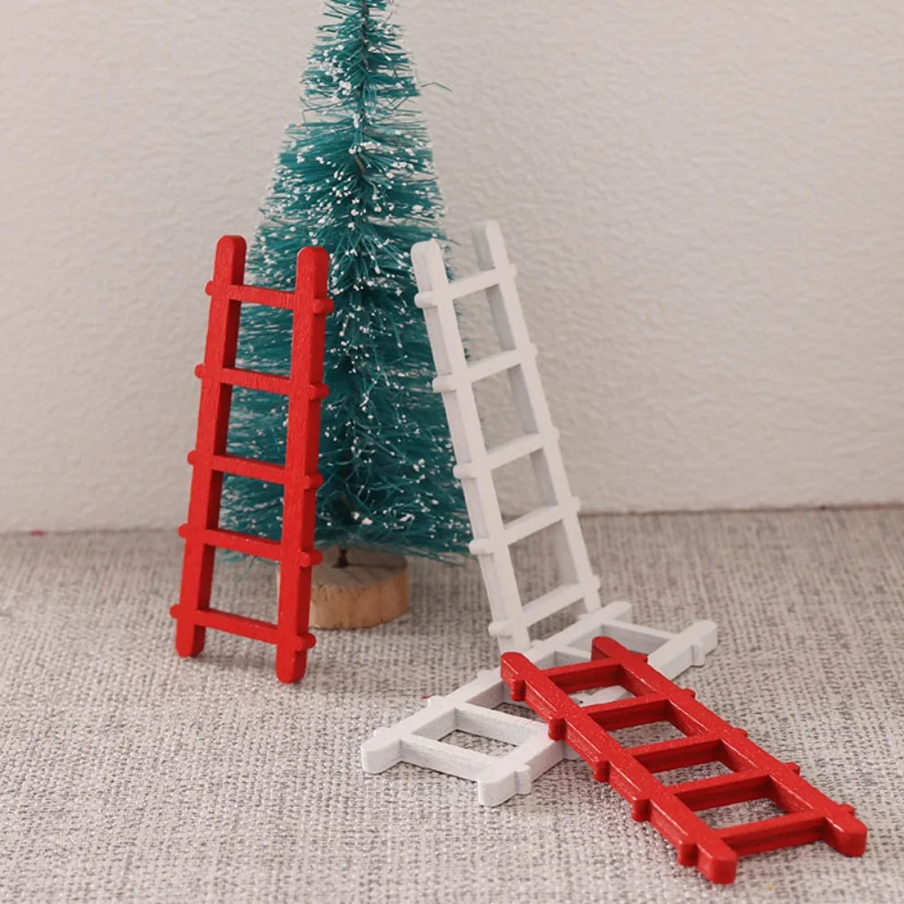 Modelo en miniatura, escalera de madera para casa de muñecas, casa de muñecas roja y blanca, Mini escalera, bonita casa de muñecas, estatuilla creativa DIY, juguetes para escaleras