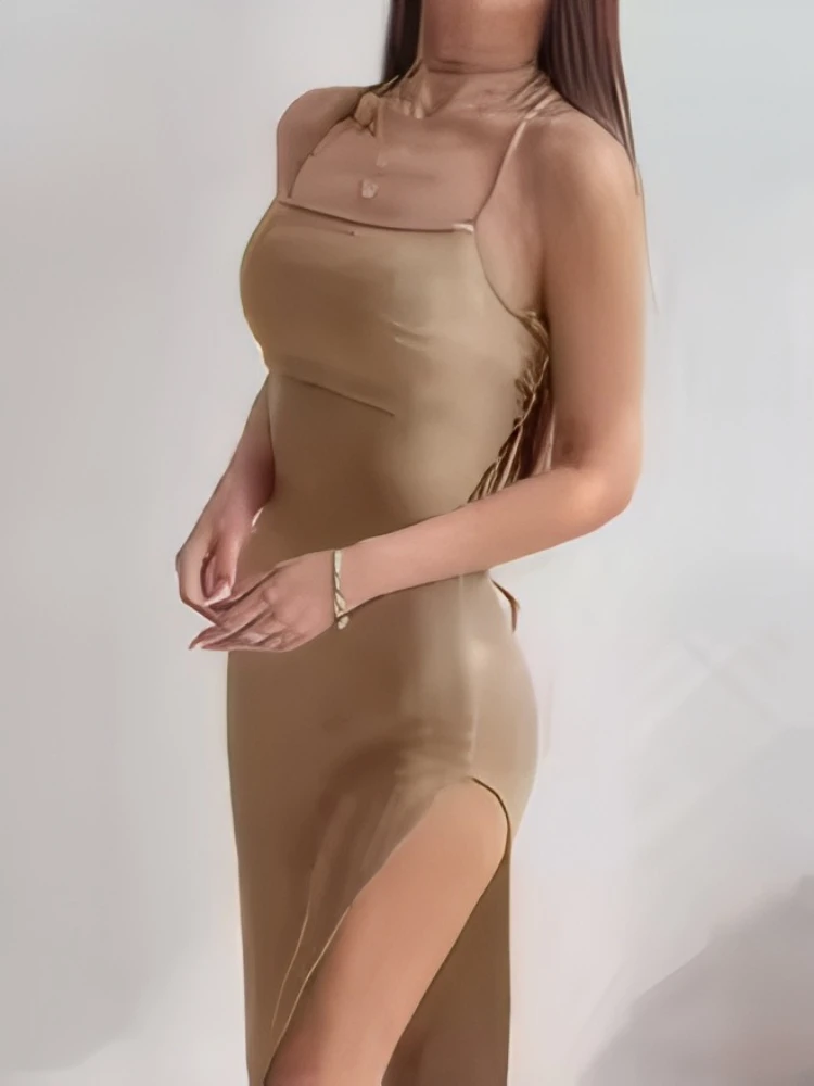 Seksowna sukienka letnia na ramiączkach spaghetti z odkrytymi plecami, bez rękawów, z wysokim rozcięciem, obcisła, elegancka sukienka wieczorowa na imprezę, vestidos