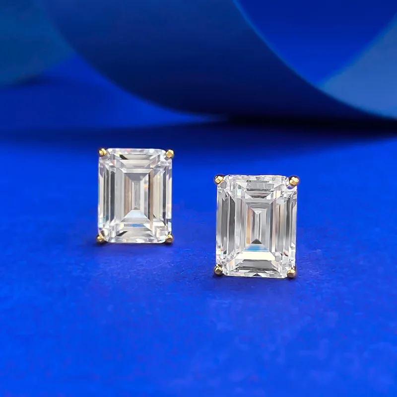 S925 silver simulation emerald cut 7 * 9mm rectangular pagoda earrings for cross-border use on AliExpress in Europe and America