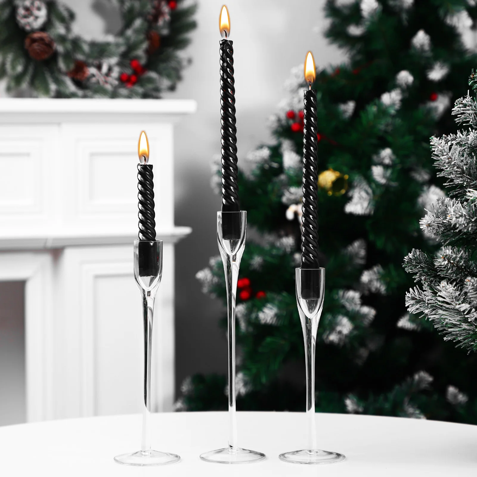 

3Pcs Glass Holders Clear Long Stem Modern Wedding Table Centerpiece Stand Romantic Party Decoration