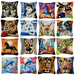 Animals Series Latch Hook Embroidery Cushion Pillows Knot Pillow Package Set For Needlework horse Tiger Wolf Pattern Latch Hook