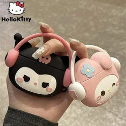 Sanrio Kuromi melodia śliczne etui bezprzewodowego zestawu słuchawkowego grube pokrywa silikonowa do airpodów 1 2 3 generacji Pro wstrząsoodporny etui na słuchawki