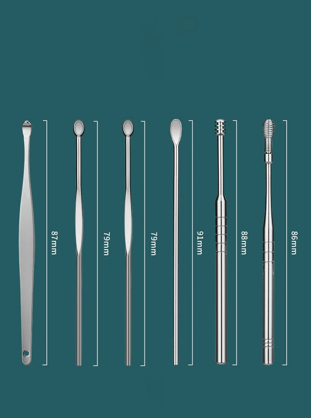 1 Set Cylindrical Ear Picks, Ear Cleaning & Wax Removal Tools, Stainless Steel Ear Scoops, Portable, Durable & Easy to Store