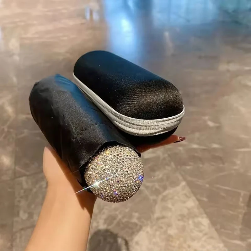 

Luxury Rhinestone Small 5 Folding Rain Umbrella Mini Compact Pocket Capsule Sunshade Woman Portable Anti-UV Wind Resistancet