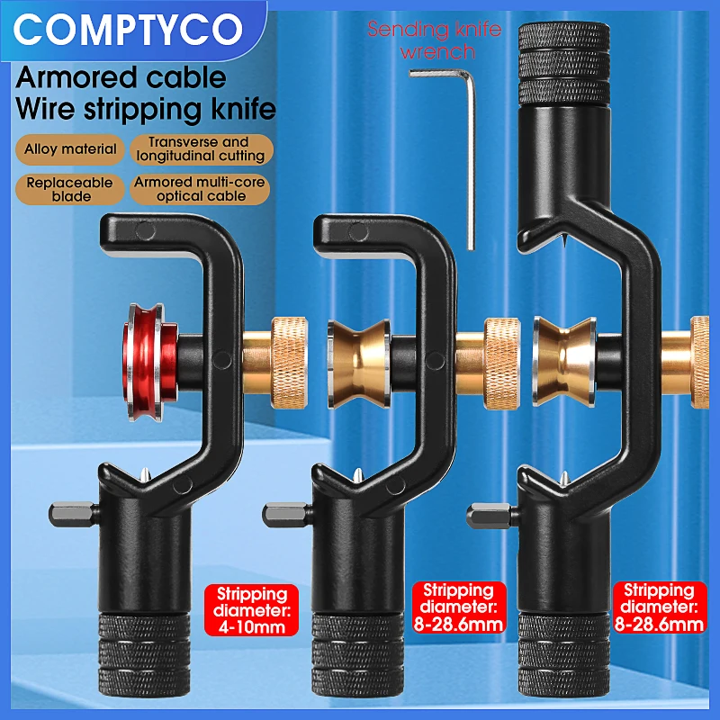 COMPTYCO ACS-2 Armored Wire Stripper 4-10MM&8-28MM Optical Cable Slitter Fiber Optic Stripping Tool Jacket Slitter Sheath Cutter