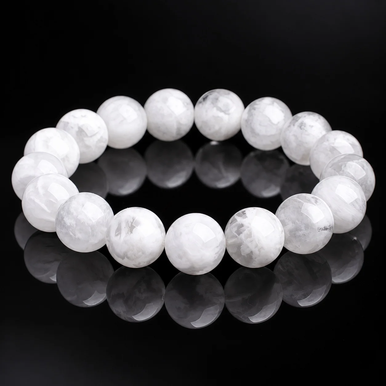 Beaded Bracelet Single Strand Snowflake Stone Natural Snow Phantom White Round Beads Unisex Employee Gift