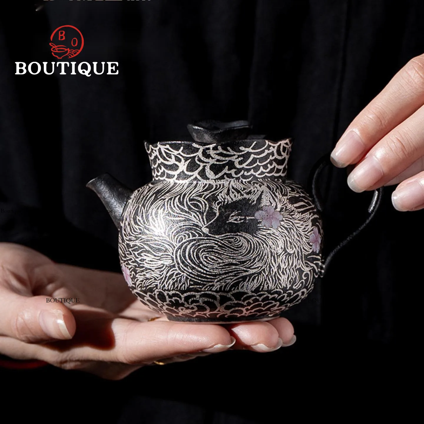 Old Clay Teapot Nine-Tailed Fox Kettle Silver Ceramic Tea Infuser Teapot Chinese Retro Kung Fu Tea Set Teapots Filter Yixing Pot