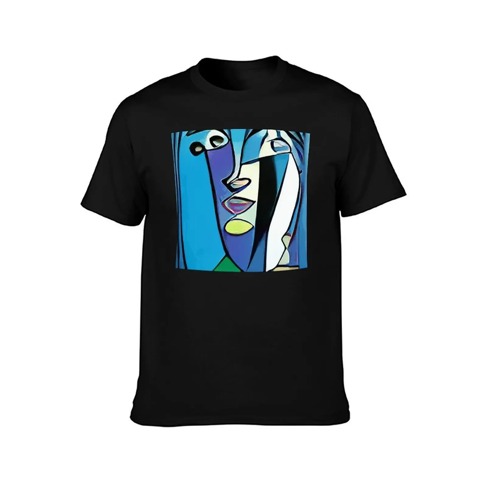 Hip Cool Cubism Face Portrait Blue Abstract T-Shirt man t shirt cotton T-Shirt