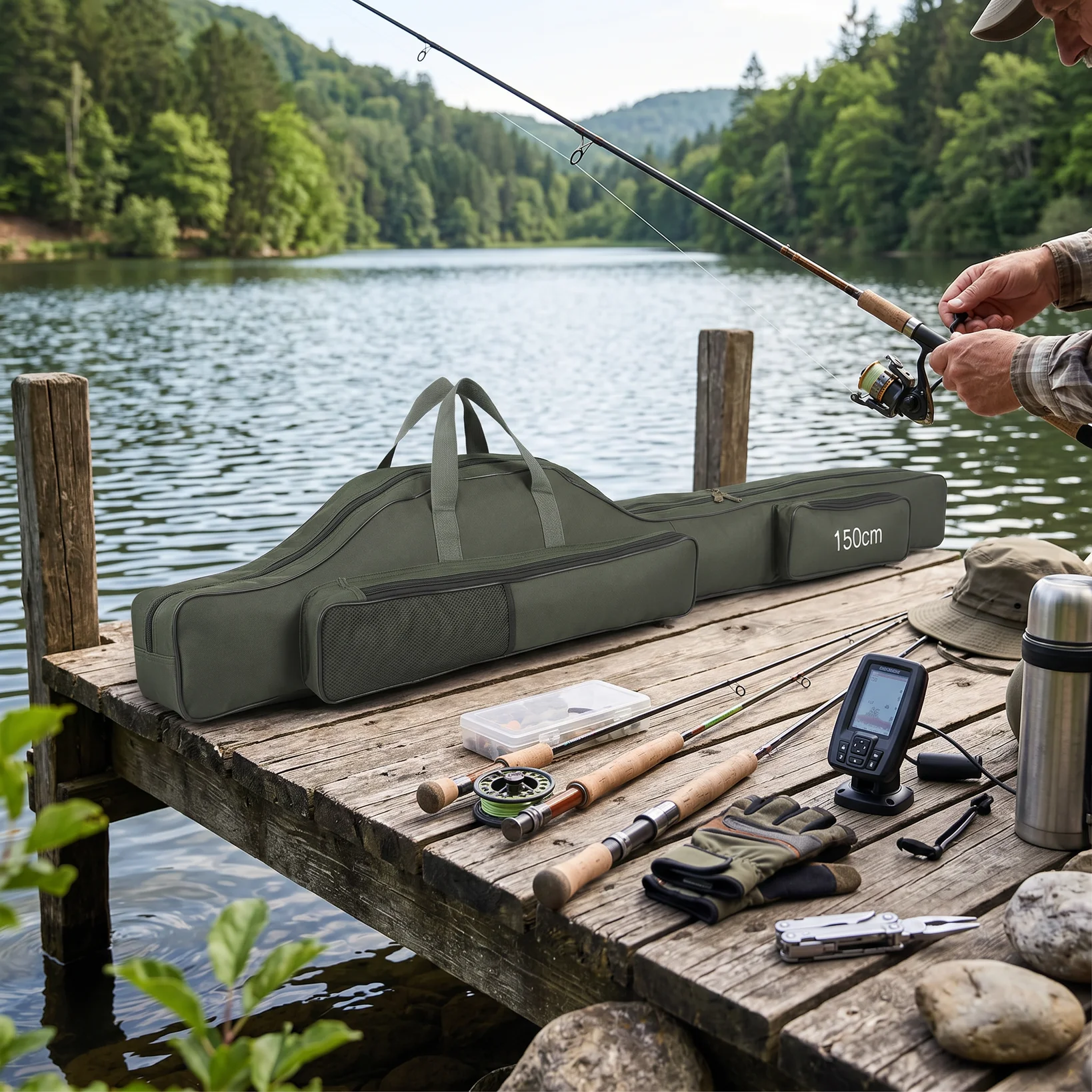 Portable Fishing Bag Folding Fishing Rod Reel Bag Fishing Pole Gear Tackle Tool Carry Case Carrier Travel Storage Bag Organizer view 5