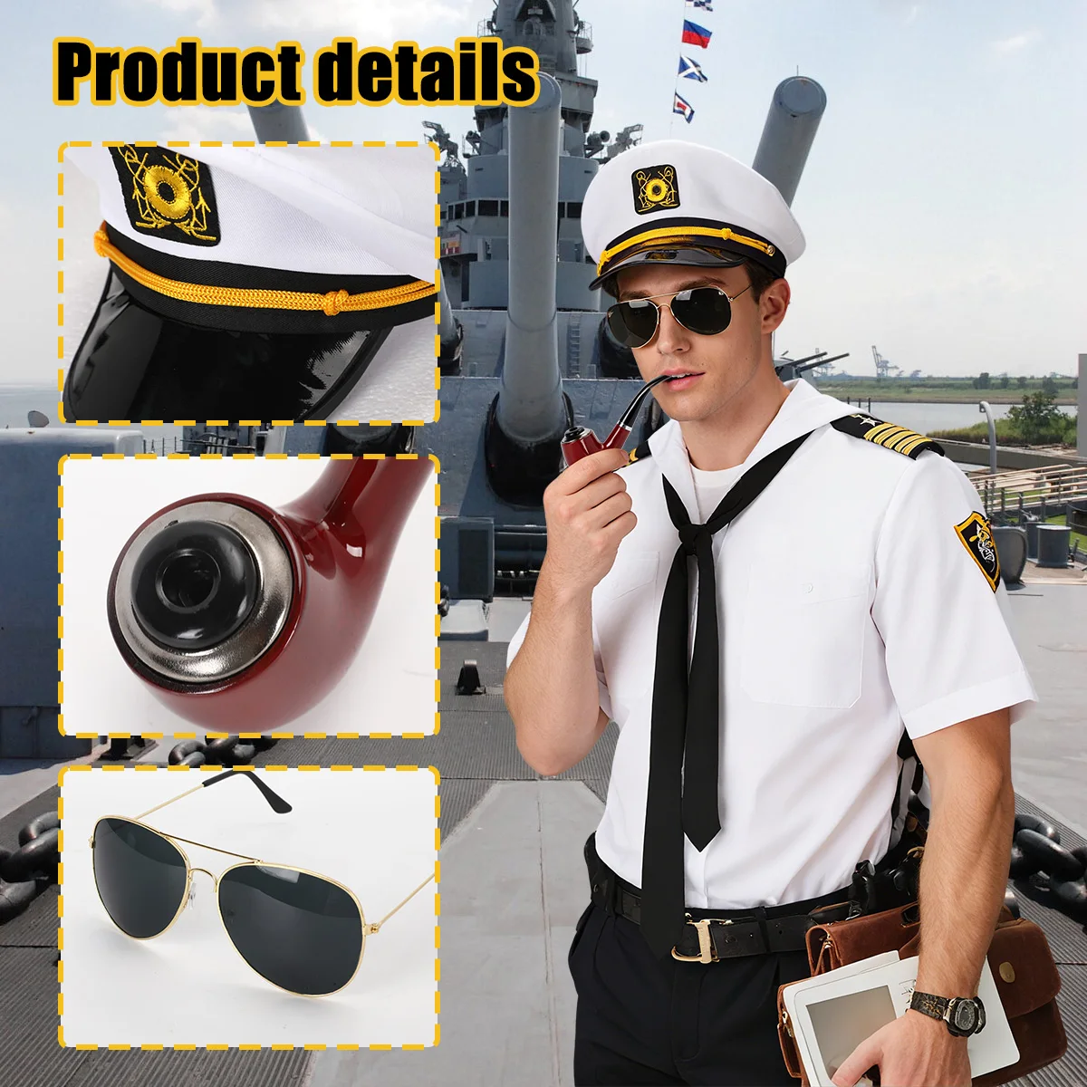 ハロウィンコスプレ海軍大尉帽子パイプサングラスアクセサリーパーティー小道具高品質衣類を除く成人男性女性用