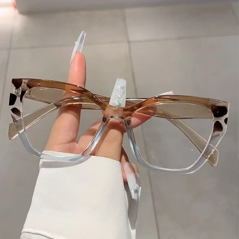 2024 New Fashion Cat Eye Glasses Trendy Personalized Contrast Color Stitching Anti-Blue Light Glasses image 6