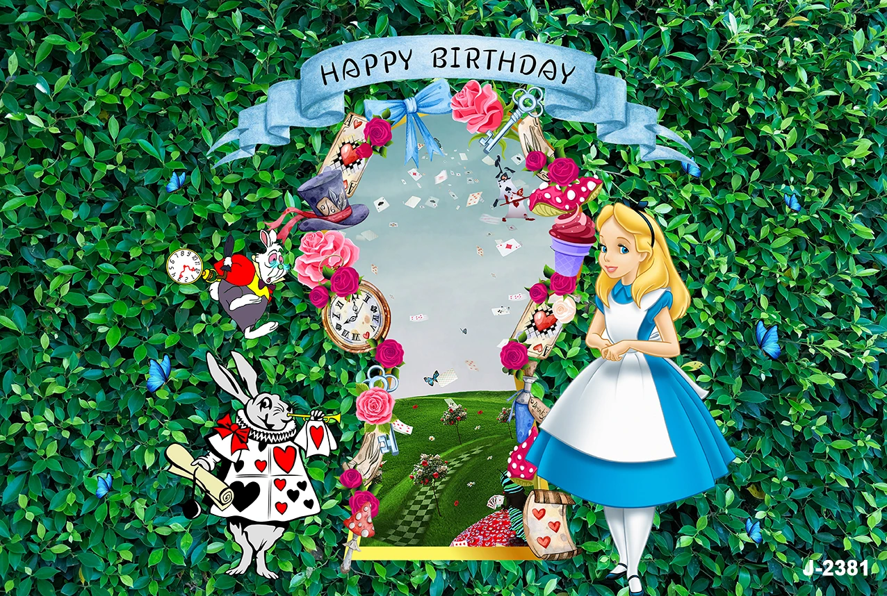 Cartoon Princess Alice Backdrop for Birthday Party Supplies Alice In Wonderland Baby Shower Banner for Birthday Party Decoration