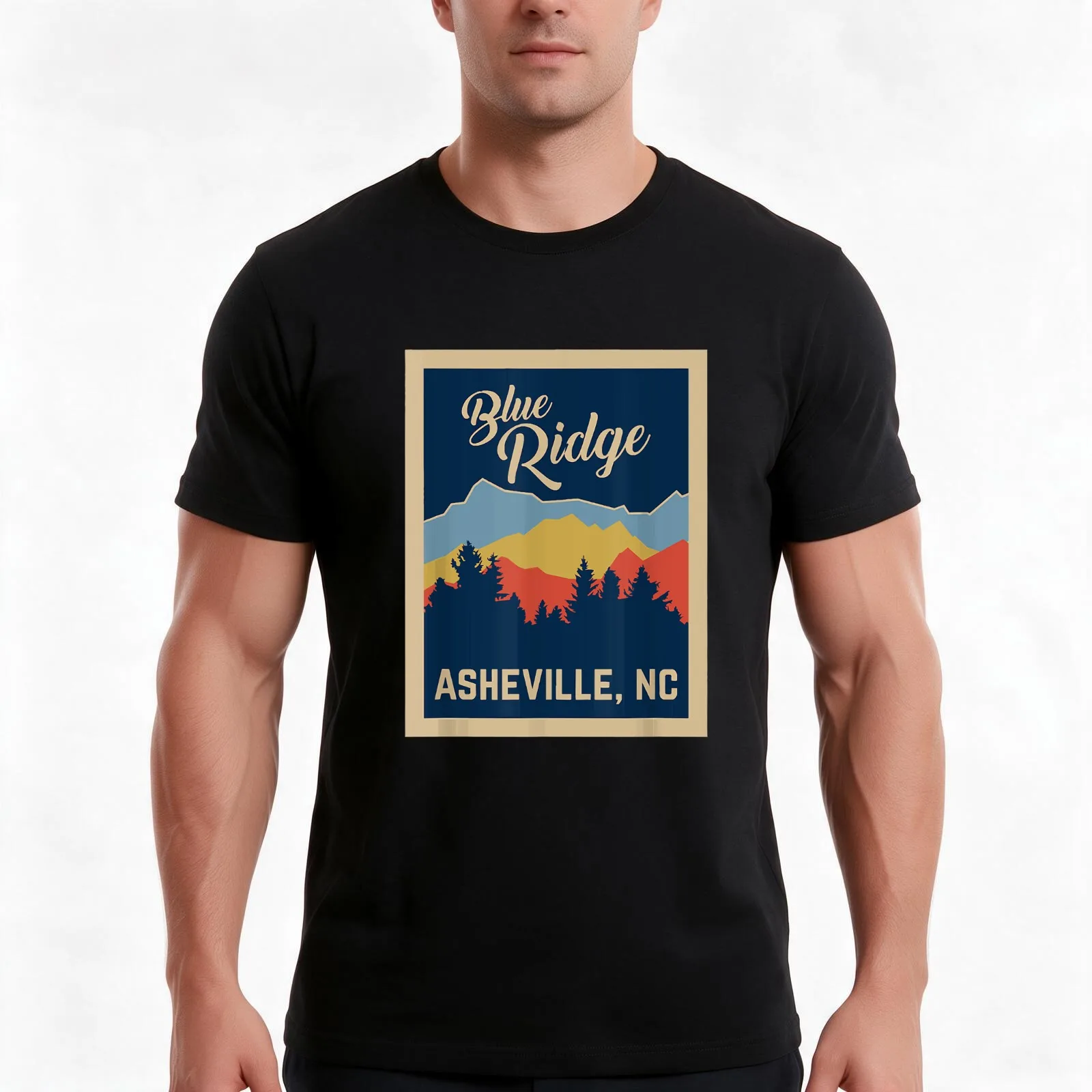 Retro Asheville, N.C. Blue Ridge Mountains Souvenir T-Shirt, Summer Casual Cotton Tee, Oversized Streetwear Tops, 100% Cotton