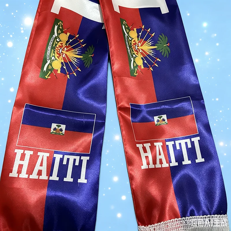 Haiti Scarf  14x130cm  Haiti national day Scarves Tassels for Football Used for event decoration