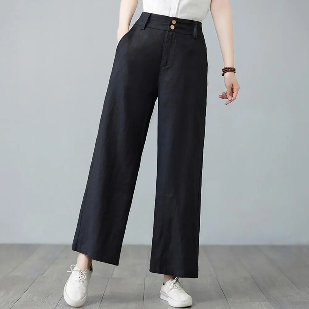 

Long Pants Stylish Women's High Waist Wide Leg Pants with Pockets for Daily Wear Elastic Waist Straight Leg Slacks Comfortable