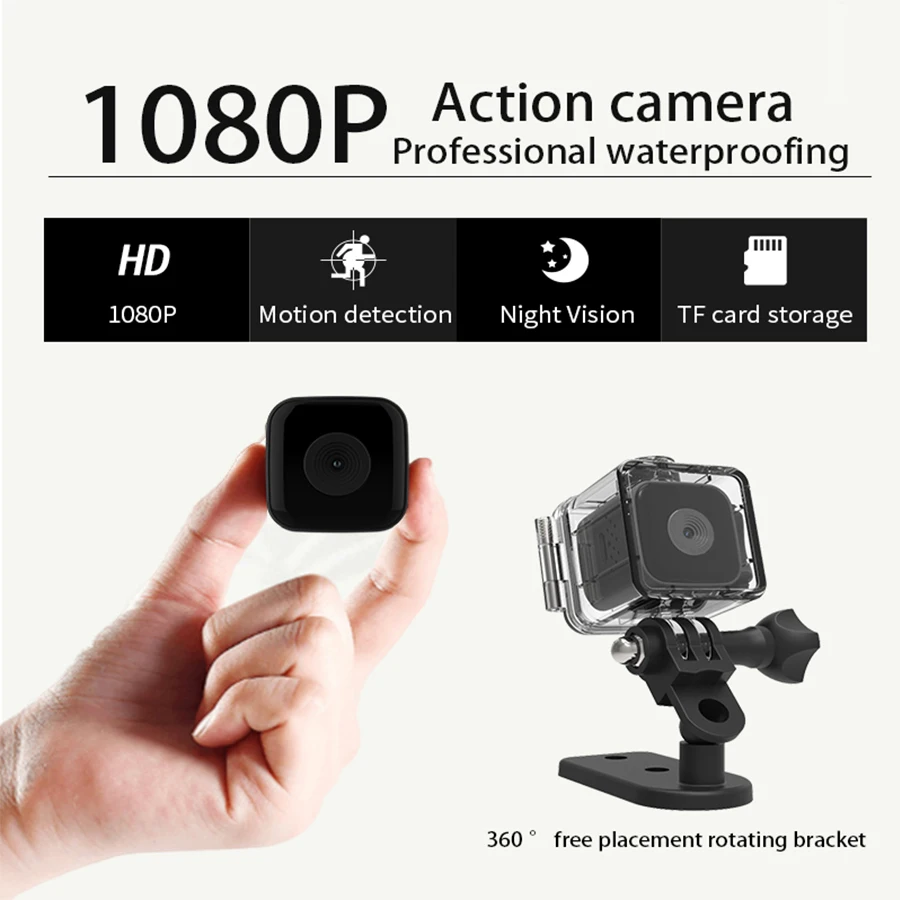 HD 1080P mini camera with night vision sports nanny style camera, suitable for indoor and outdoor waterproof concealed cameras