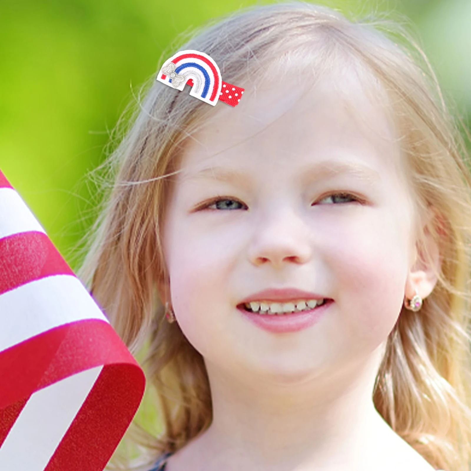 

4pcs Patriotic Clips for Kids Girls Flag Design Durable Non-Woven Fabric School Party 4th of July Accessories Independence Day