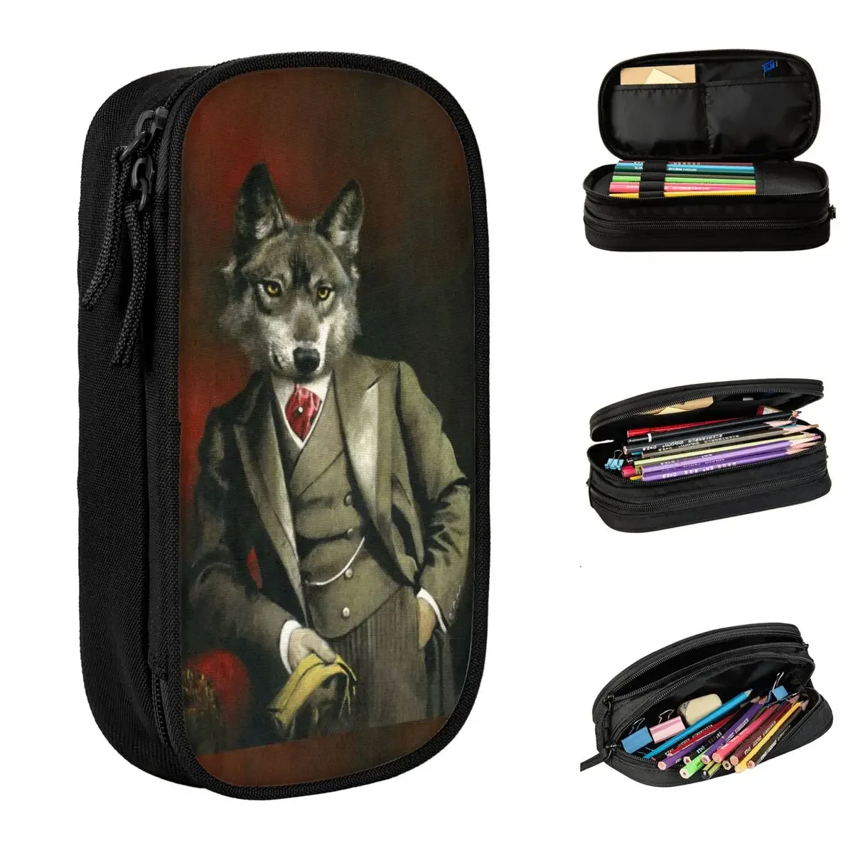 Victorian Mr Wolf Pencil Cases Pen Bags Kids Big Capacity Students School Zipper Pencilcases