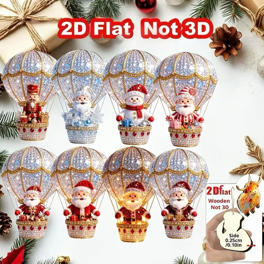 1/5/10/20/50/100pcs 2D Design, Set of 8 Artificial Hanging Ornaments Suitable for Christmas Tree Decorations, Santa Claus Shapes