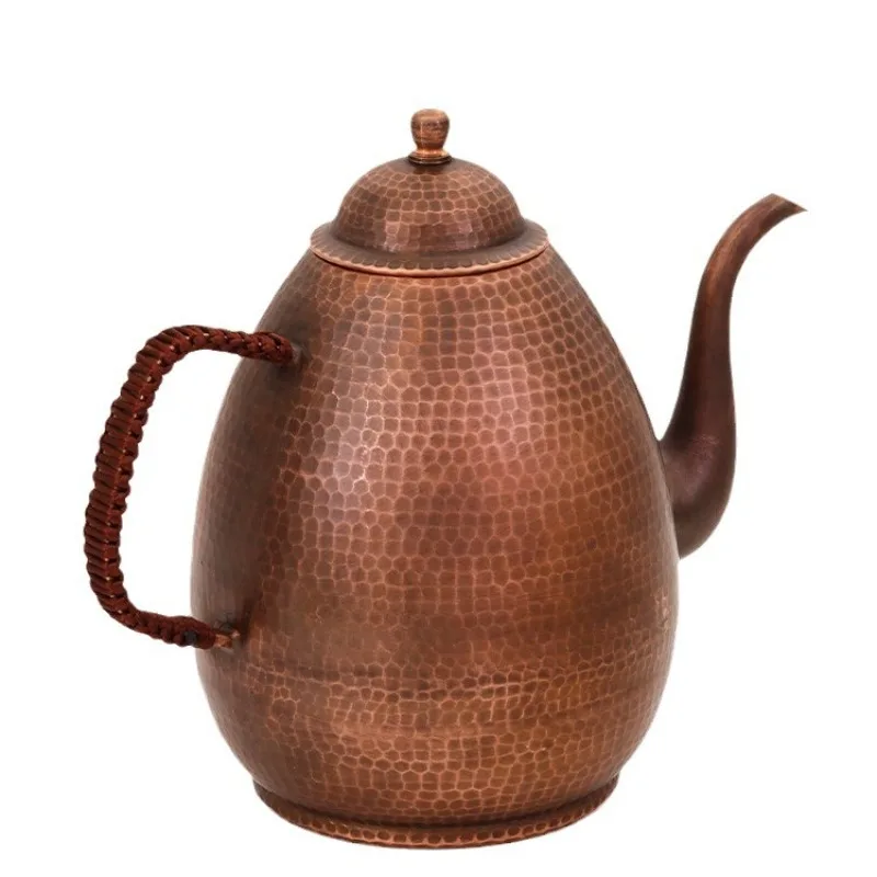 Handcrafted Pure Copper Coffee Pot,Large Capacity Retro oval Shape Teaware Filter Weave Heat Handheld Kettle,Teapot
