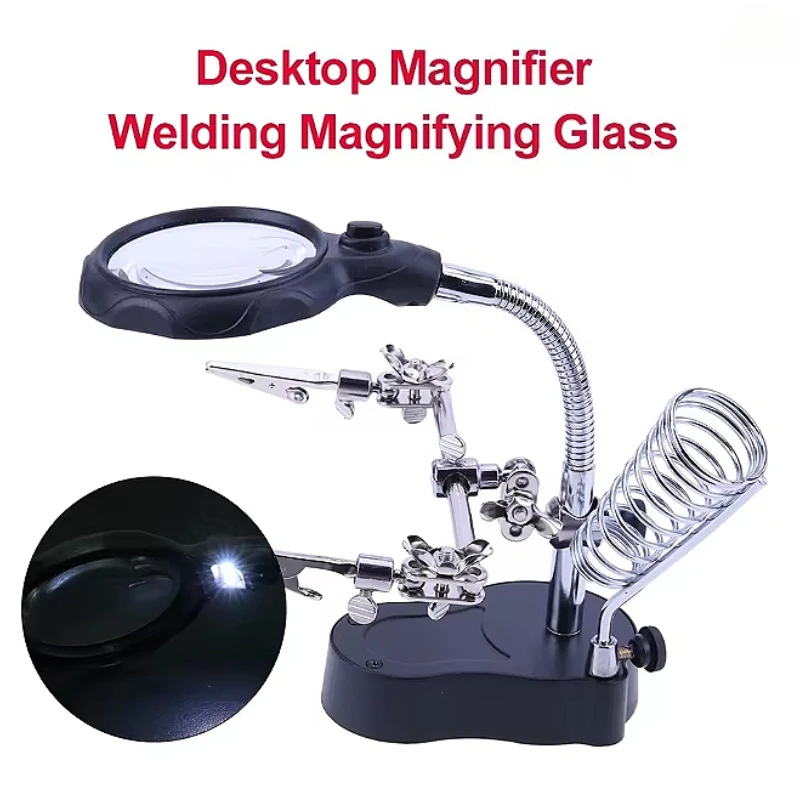 

Сварочная лупа, светодиодная лампа 3X 4,5X, вспомогательный зажим для линз, увеличительное стекло, настольное увеличительное стекло, инструмент для ремонта третьей ручной сварки