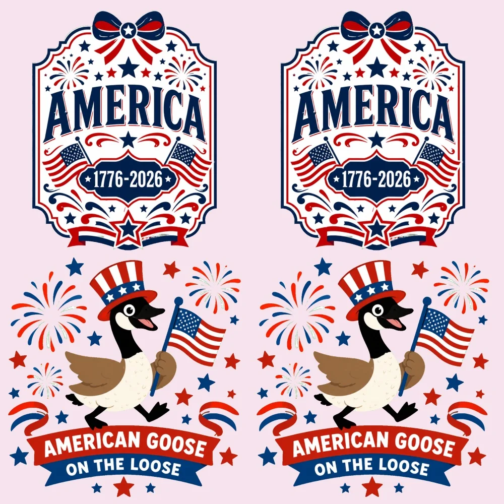 4PCS 9.84in DIY iron on transfers,  Goose Fireworks Easy to transfer heat, suitable for T-shirts,  washable stickers