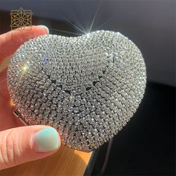 Mini Bling Crossbody çanta taklidi lüks elmas zincir tek omuz çantaları kalp şekli kutusu küçük kristal çanta tasarımcısı marka