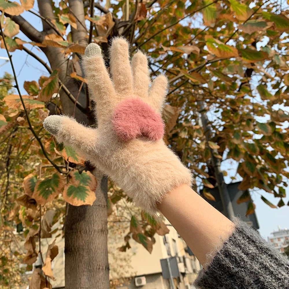 Gants à écran tactile résistants au froid pour femmes, mitaines unisexes en peluche Love Coussins, velours souriant, sports de plein air, cyclisme, hiver