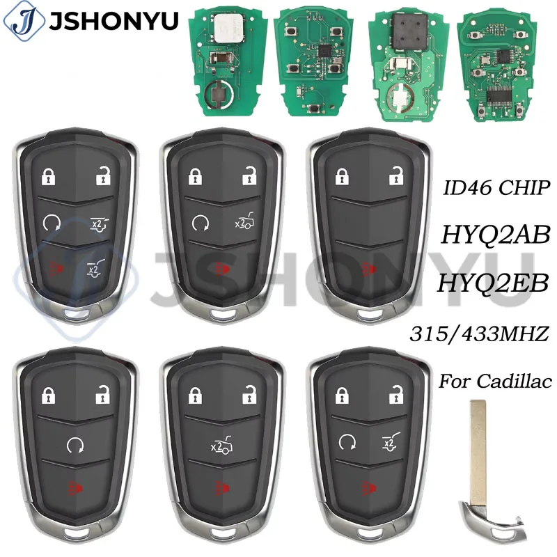 JsHonYu HYQ2AB HYQ2EB 315MHz 433MHz ID46 PCF7937E Smart Proximity Card Key for Cadillac Escalade ESV SRX CTS Fob