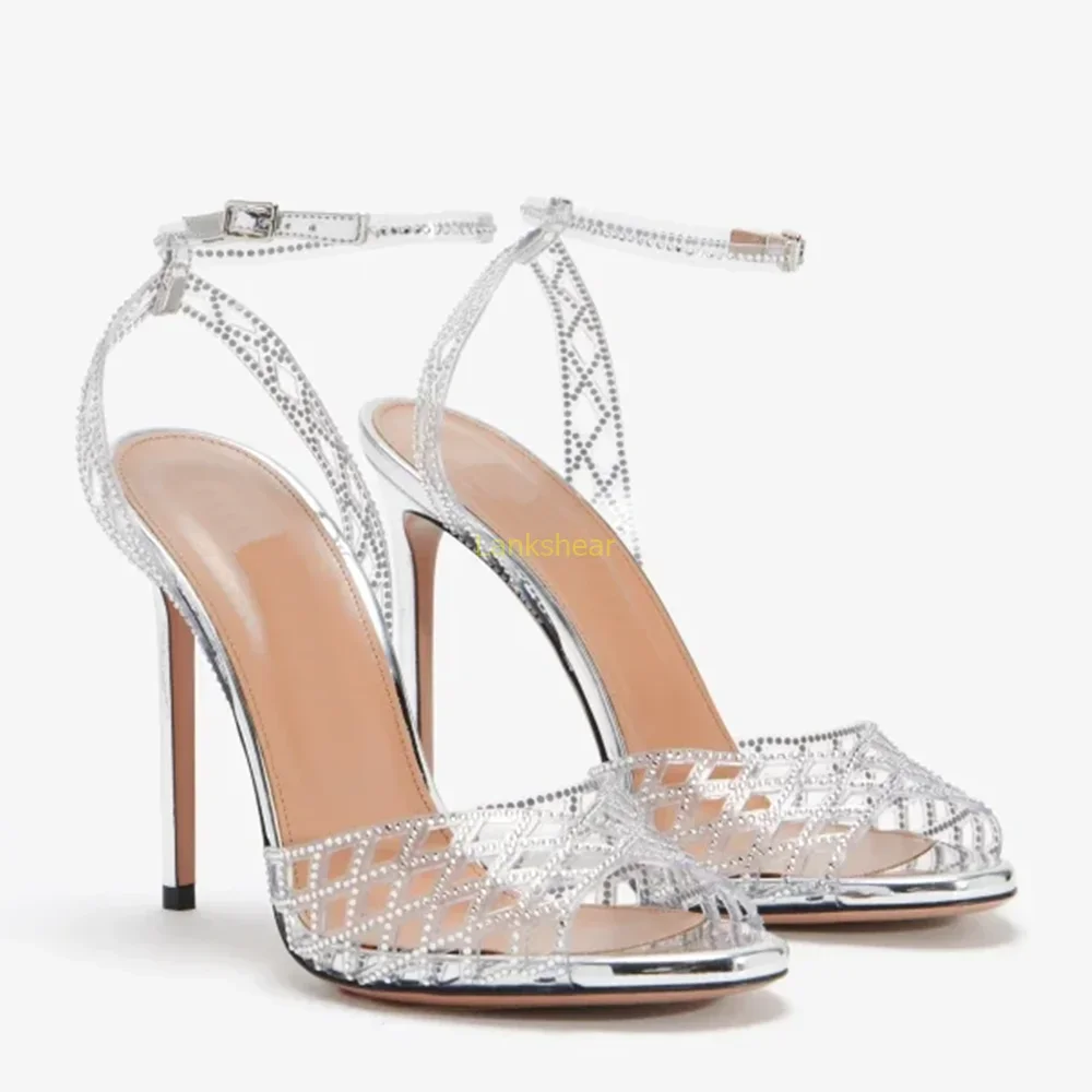 Прозрачные сандалии с открытой пяткой и кристаллами, пикантные сандалии с острым носком и пряжкой на ремешке, новые поступления, модная женская современная обувь