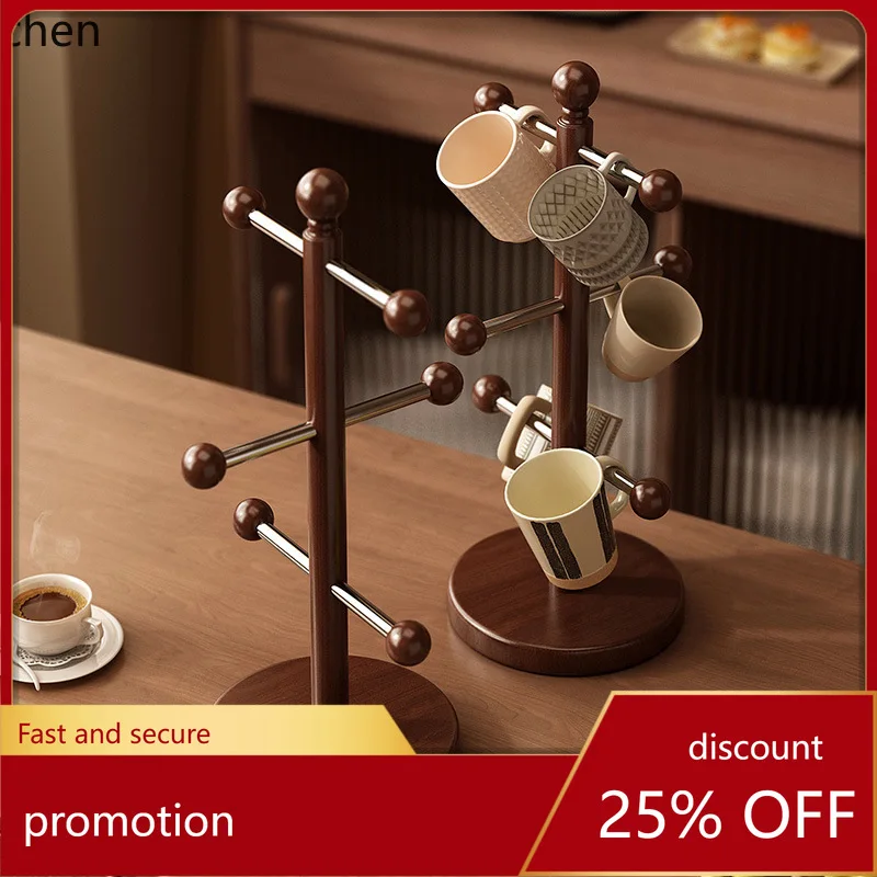 YFY  drain cup holder storage rack upside down desktop solid wood medieval style kitchen for home  table  sideboard cup shelf