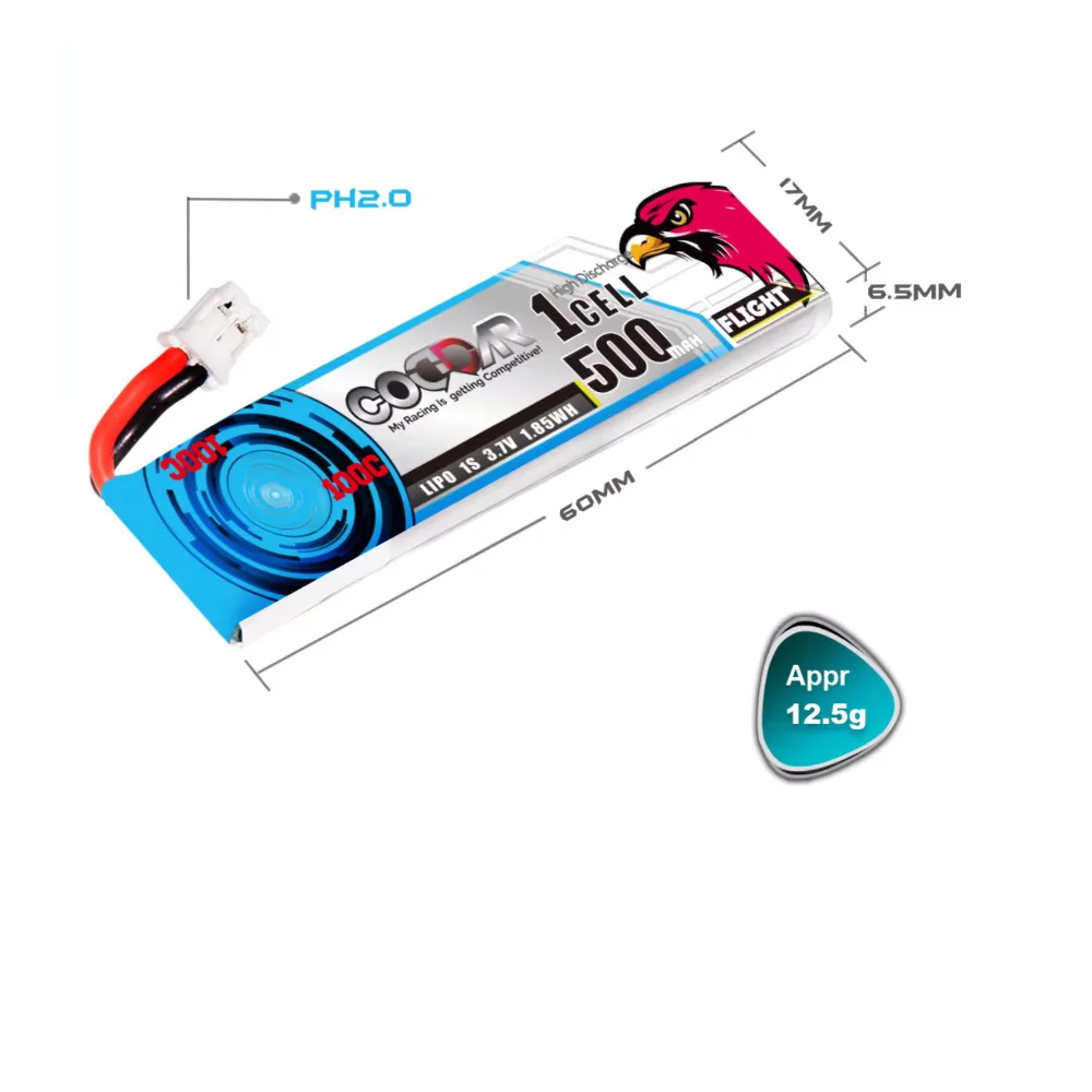 CODDAR 500MAH 1S 3.7V 100C Yinyan 2nd generation mobula7 Huafei lithium battery Whoop