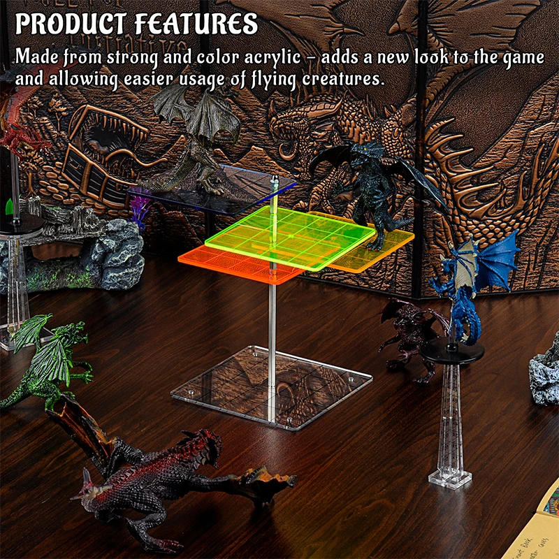 3D Combat Risers Set Colored Acrylic Flying Miniature Flight Stand with 1 Inch SquareGrid Great Wargame Space