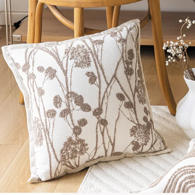 

French Brown Coffee Light Luxury Cushion Cover Chenille Jacquard Pillow Covers Decorative 2024 New Home Throw Pillow Case