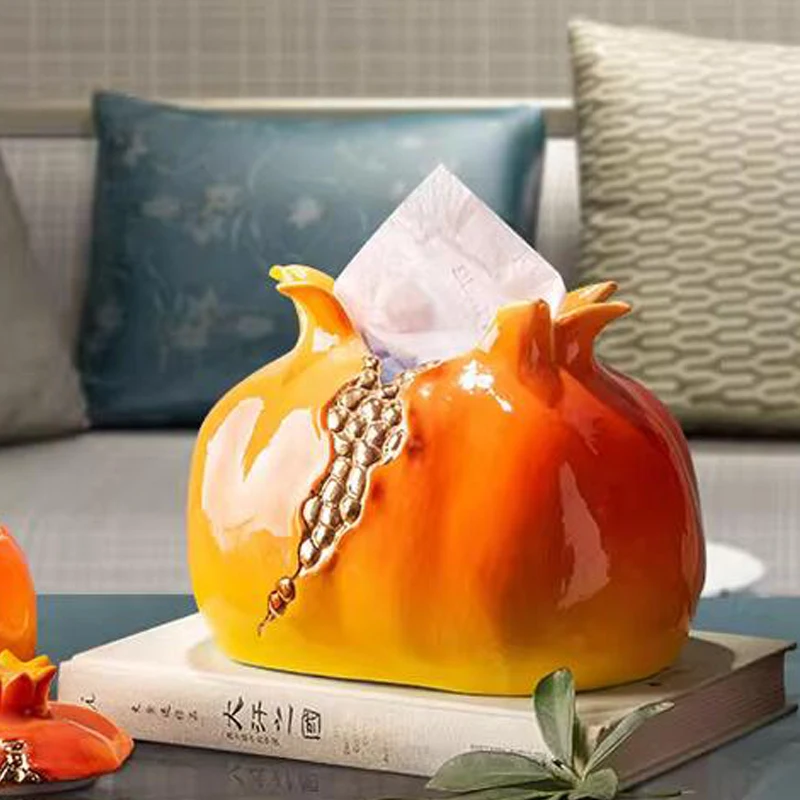 

Luxury Tissue Box Shaped Like Pomegranate Ceramic Home Coffee Table Dining Room Bedroom Living Room Club Drawer Napkin Paper Box