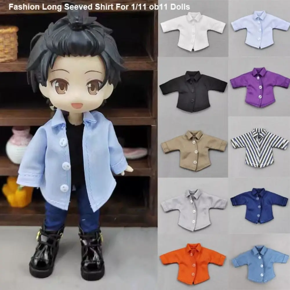 

Fashion Doll Long Seeved Shirt Casual Wear 10 Styles Doll T-shirt Jeans Tops Gift Toys for 1/11 ob11 Dolls For 1/12 Bjd Dolls