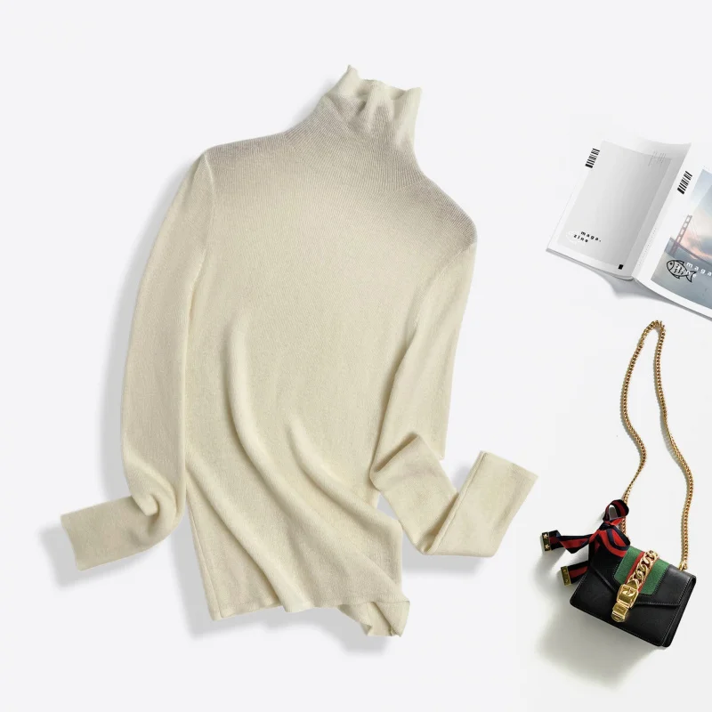 

Washable% Wool Sweater Women'S Autumn Winter New High Neck Ultra-Fine Base Knitted Pullover Slimming Sweater