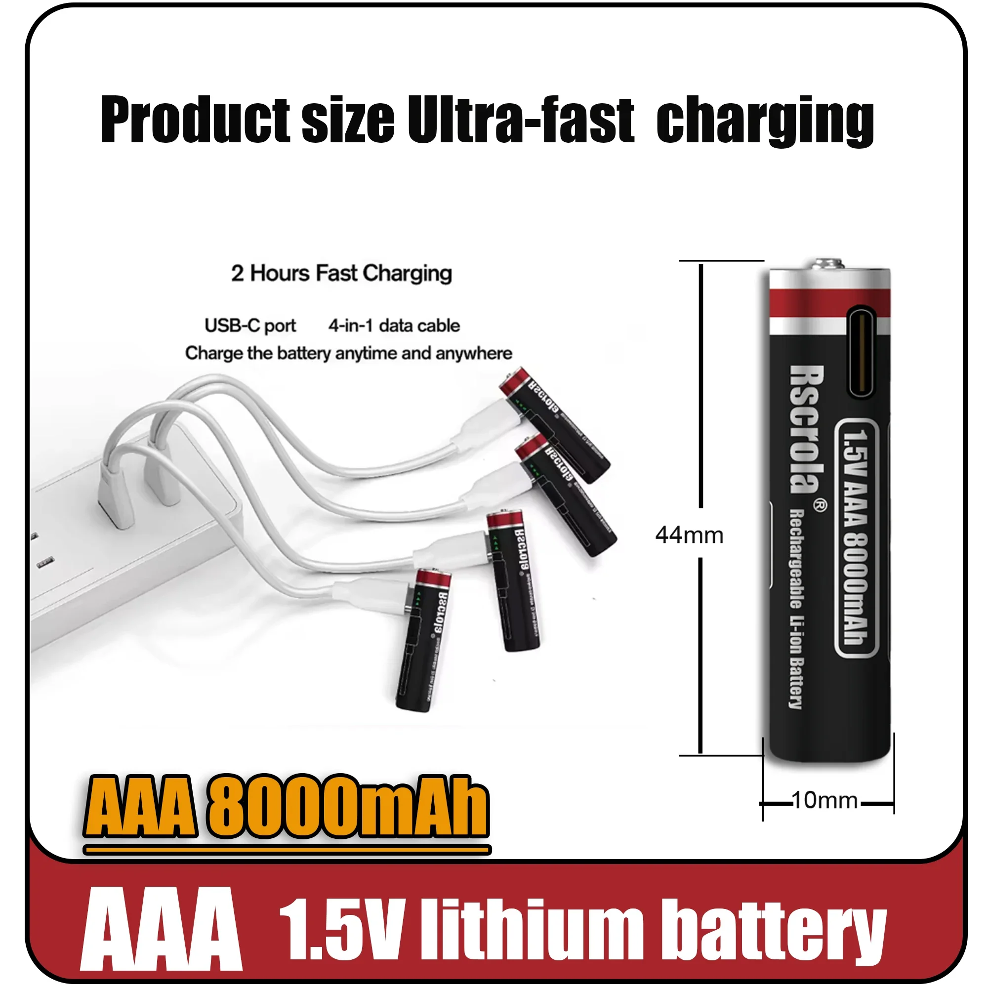 قدرة عالية AA12000mAh AAA 8000mAh بطاريات قابلة للشحن ليثيوم أيون AA بطاريات قابلة للشحن بطارية AAA مع كابل USB-C