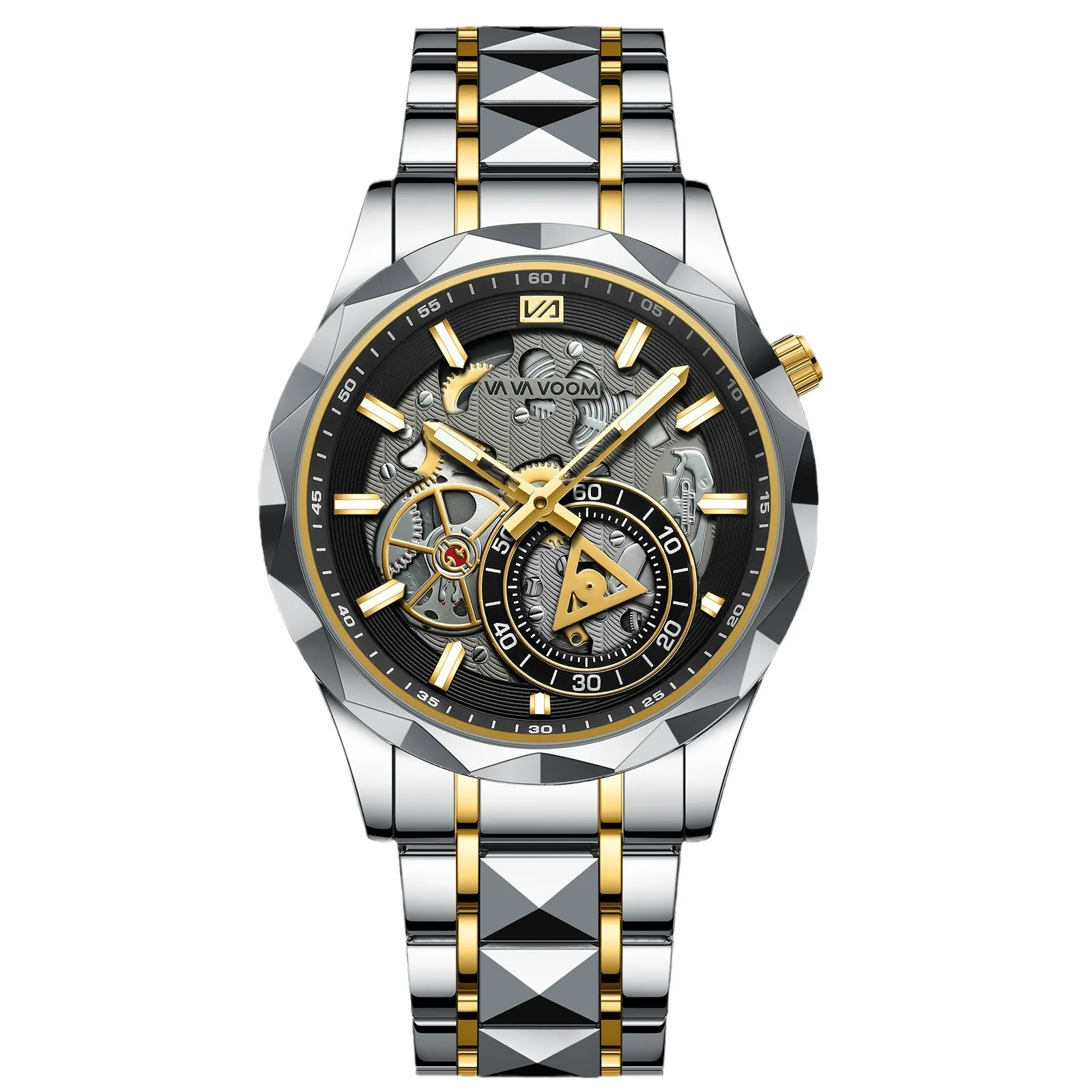 Men's Watch Light Luxury Brand Business Fashion Stainless Steel Strap Waterproof Quartz Watch Hollow out Wristwatch Male Clock