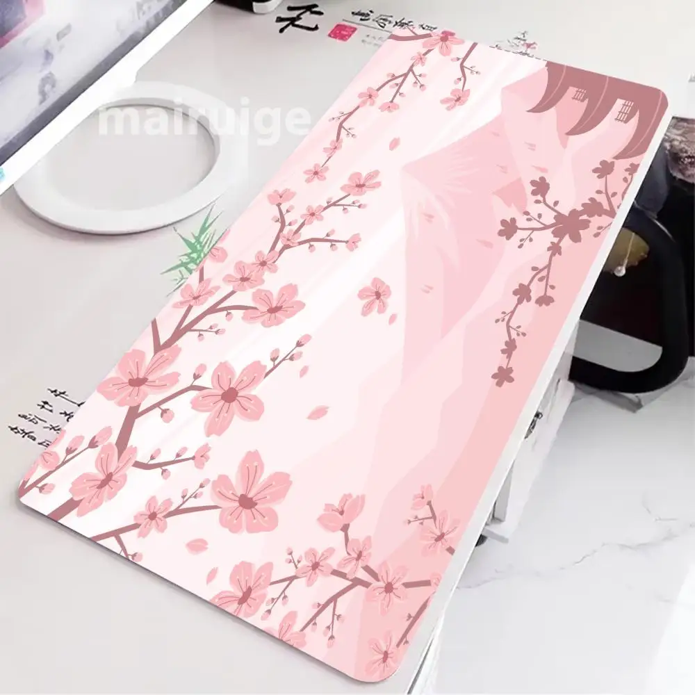 

Pink Sakura View Mouse Pad Large Computer Office Game Table Mat XXL Rubber Anti-slip Stitched Edges Keyboard Mats Long Desk Pads