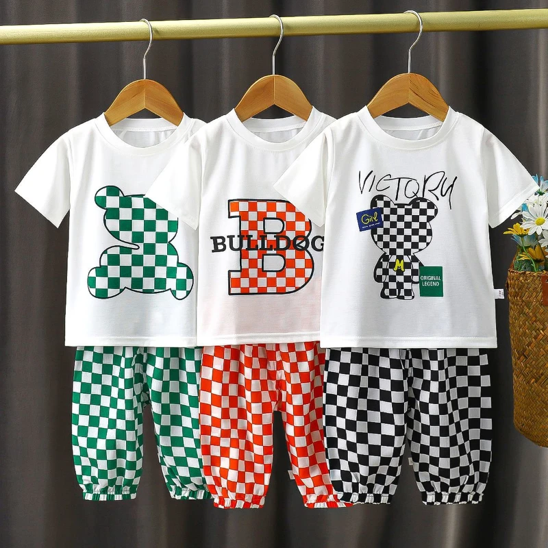 

New Summer Kids Clothing Sets Baby Boys Girl Cotton Short Sleeve T-Shirt + Trousers 2pcs Tracksuits Child Cartoon Casual Wear