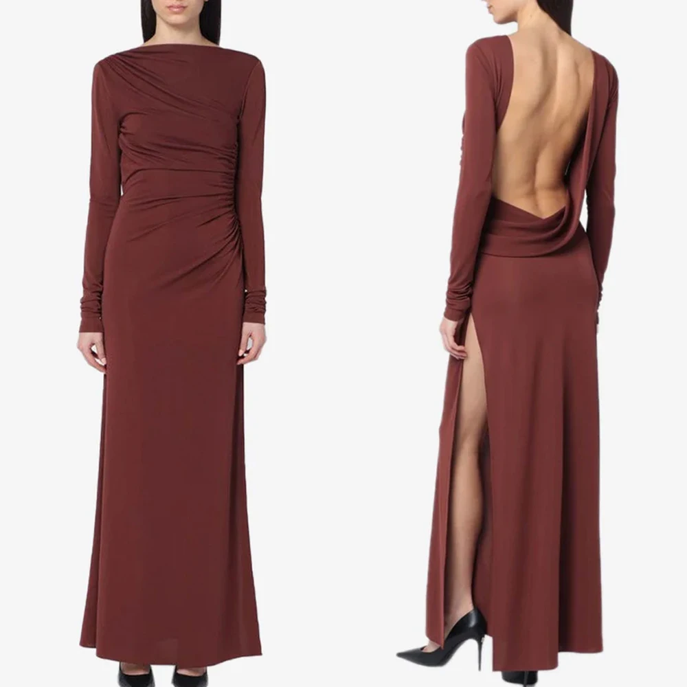 

Customized Elegant Draped Open-back Maxi Dress A-Line Evening Dresses Formal Exquisite High Quality Prom Party Gowns for Women