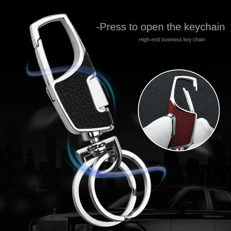 One Click Open Car Key Chain Pendant Double Ring Thickened Loss-proof Metal Simple and Fashionable Portable Men's Belt Key Chain