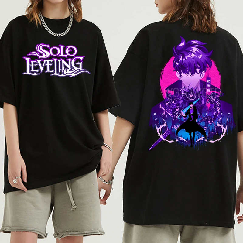 Camisetas con estampado de nivelación individual de Anime para mujeres/hombres, camiseta de manga corta con cuello redondo, camisetas informales de algodón para amantes del Anime de verano