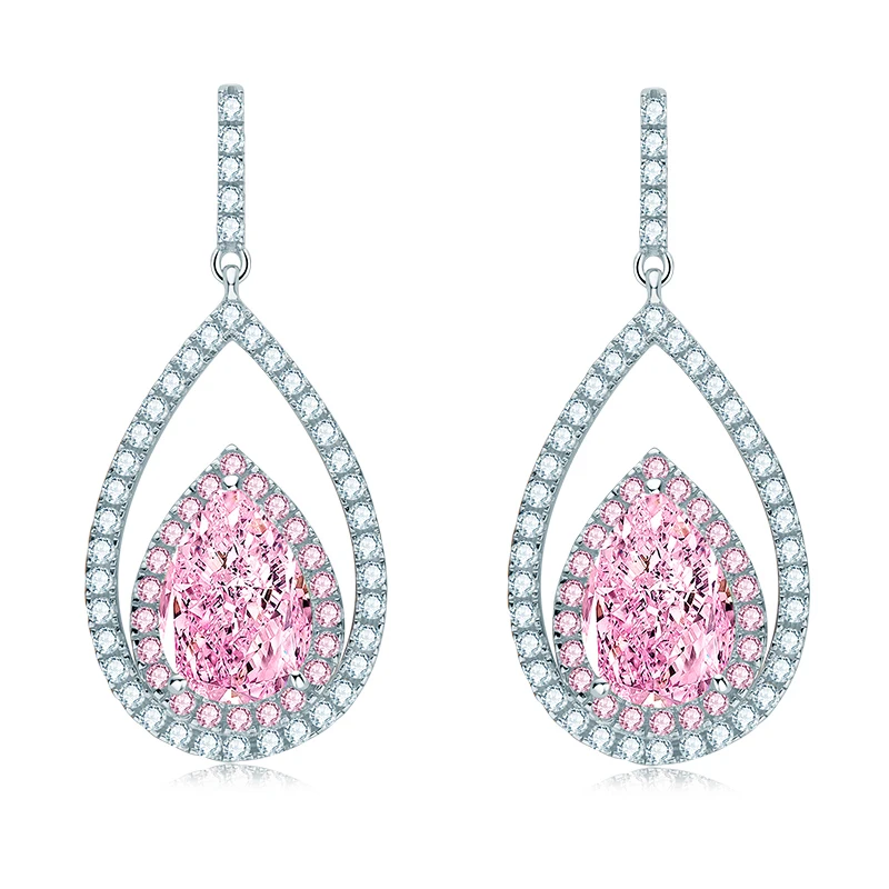 

Ladies 2CT Pink Cubic Zirconia Drop Earring Double Teardrop 925 Sterling Silver Fashion Earrings Engagement Wedding Jewelry Gift