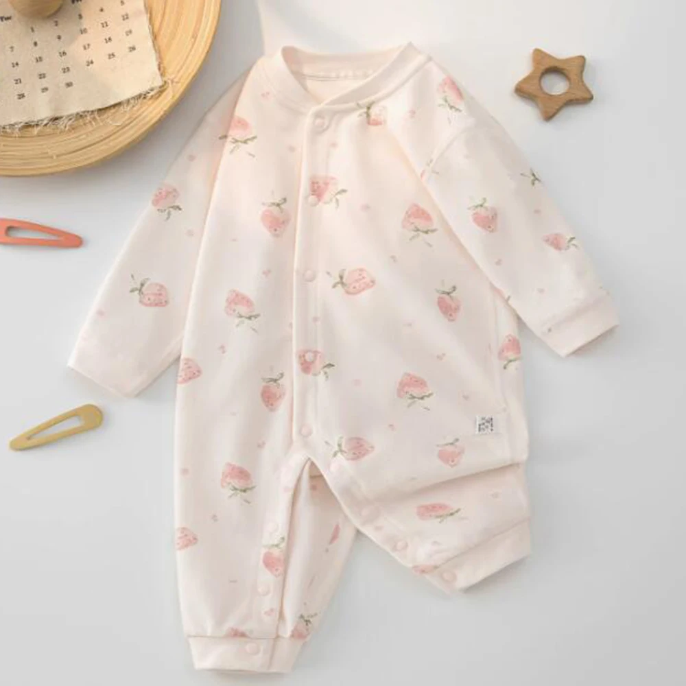Baby Girl Rompers Long Sleeve 100% Cotton Spring Fall Winter Infant Clothing Pink Fruit Print Baby Jumpsuits
