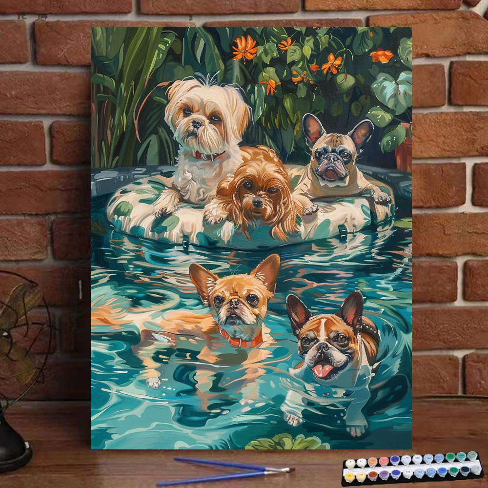 Painting by Numbers Dog swimming bath Art Culture Digital Painting Handmade Adult Children Gift Wall Decoration Dig