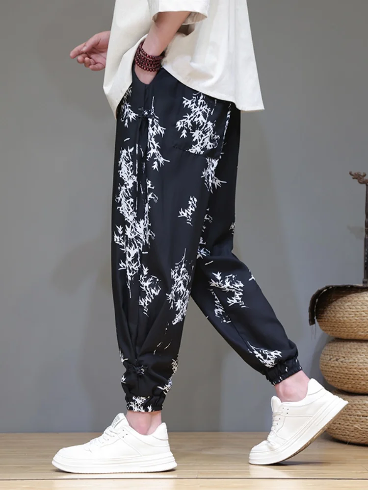 

Мужские летние тонкие брюки из ледяного шелка, новые, свободные, прямые, укороченные (до щиколотки), повседневные, модные, в стиле Харлан, удобные, дышащие, легкие