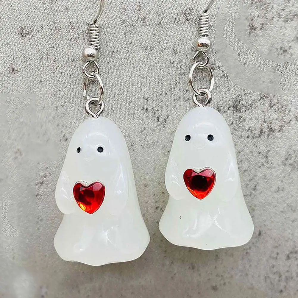 1 Pair Night Light Ghost Acrylic Halloween Earrings For Woman Luminous Ghost Pumpkin Corn Candy Pendant For Girl Birthday Gift
