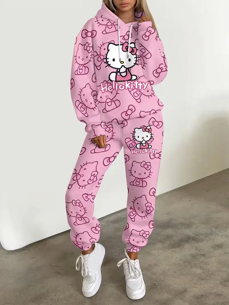 

2026 Sanrio Family Hello Kitty, осенне-зимний уличный милый и крутой комплект с капюшоном и брюками, подходящий для взрослых и детей